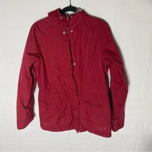 Izod Red Nylon Grey Plaid Fleece Reversible Light Jacket With Hood S